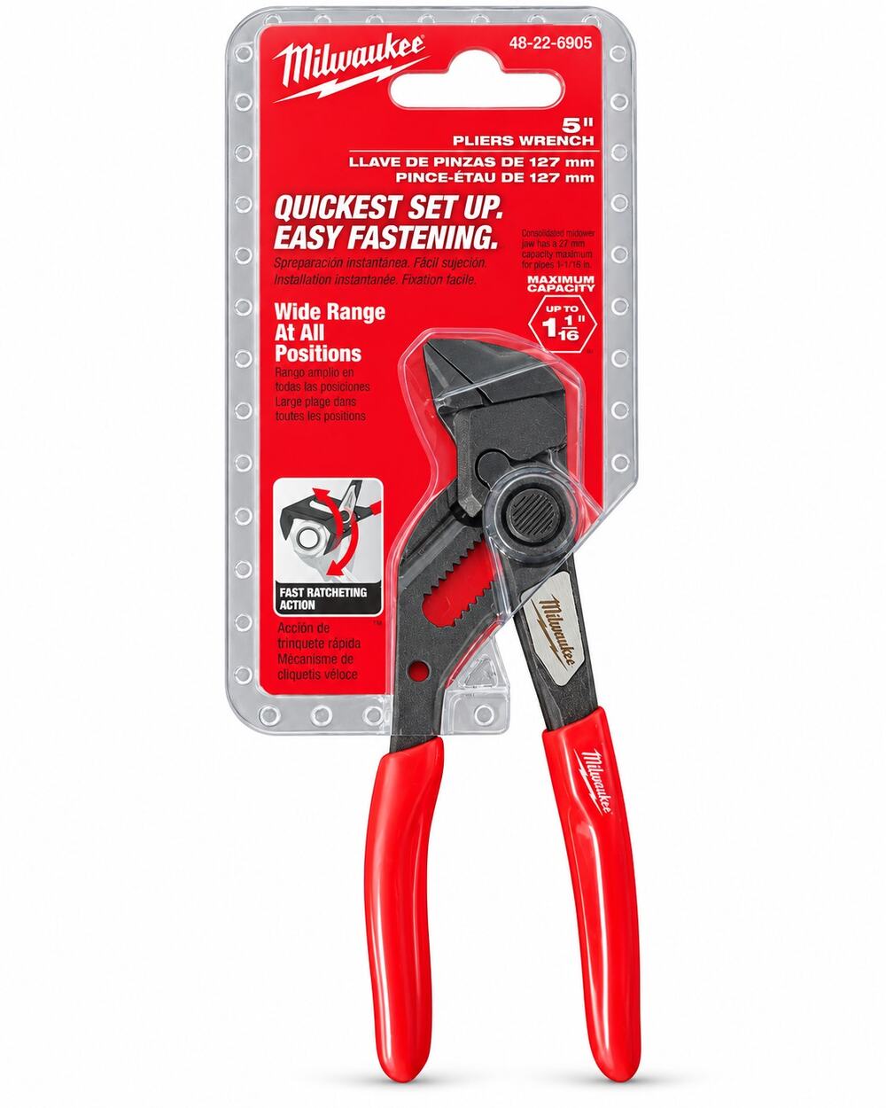 Milwaukee 48-22-6905 5" Pliers Wrench Quick Adjust Fast Ratcheting New
